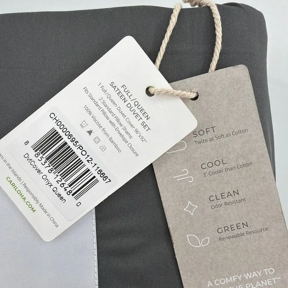 Cariloha Onyx Bamboo Sateen Duvet Cover Set Size Full/Queen